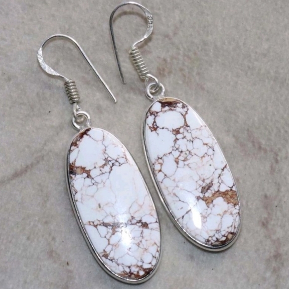 Handmade Jewelry - Wild Horse Gemstone 925 Sterling Silver Handmade Drop Dangle Earrings